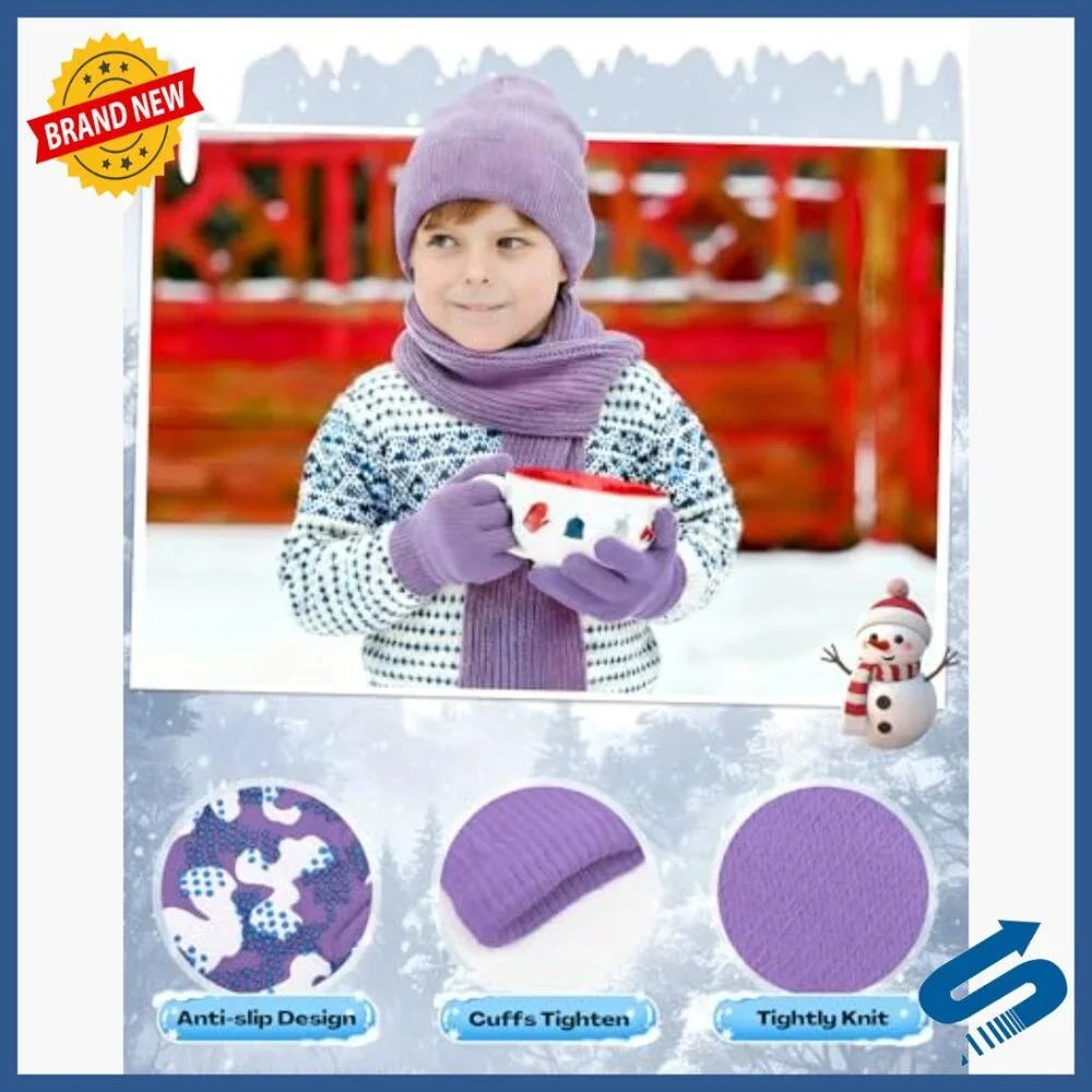 48-Piece Kids Winter Set with Hat Scarf Gloves Bag for Ages 5-10
